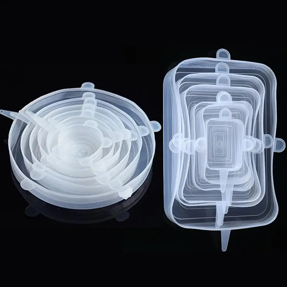 6 Pcs silicone stretch lids for kitchen and microwave, reusable and versatile food storage solution.
