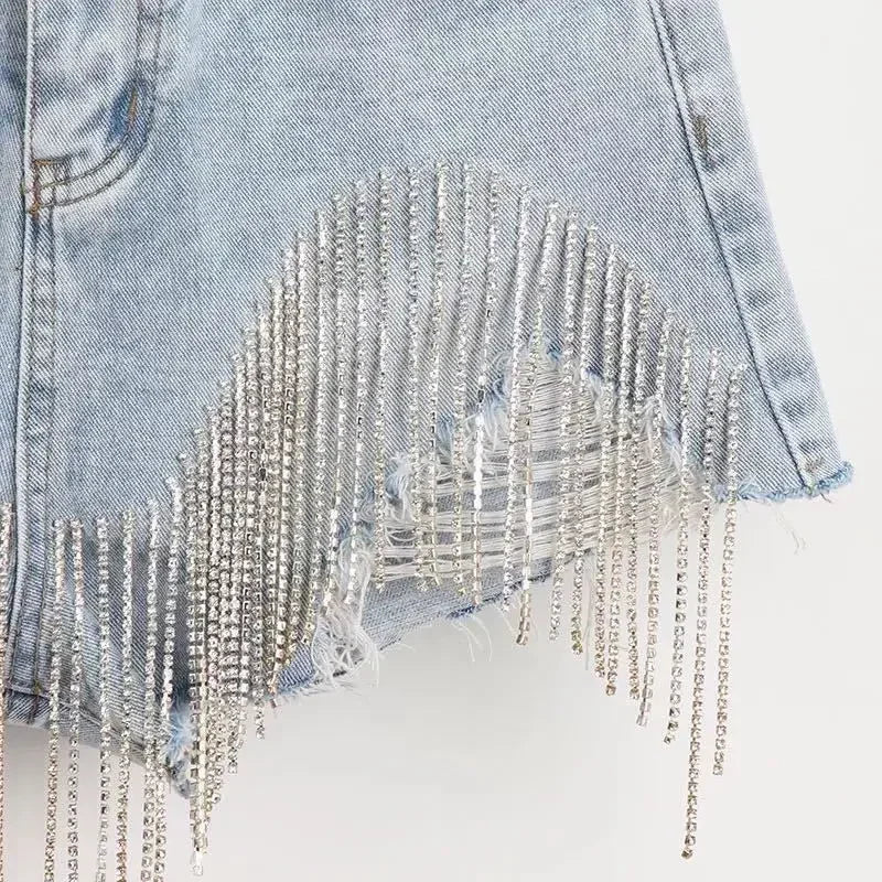 Diamond Tassel Summer Denim Shorts