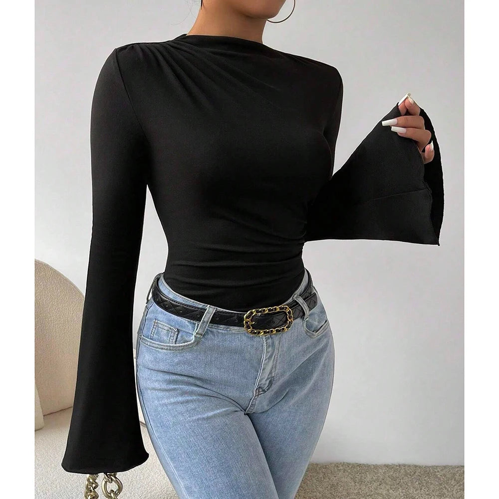 Ribbed Square Neck Bodysuit – Short Sleeve Top