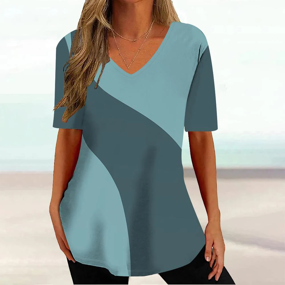 Women 3D Print V-Neck Tee