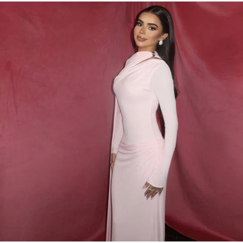 فستان نسائي طويل بشريط مطوي