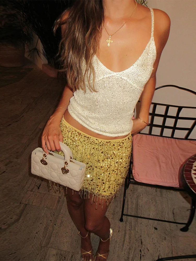 Women Sequin Tassel Party Skirt