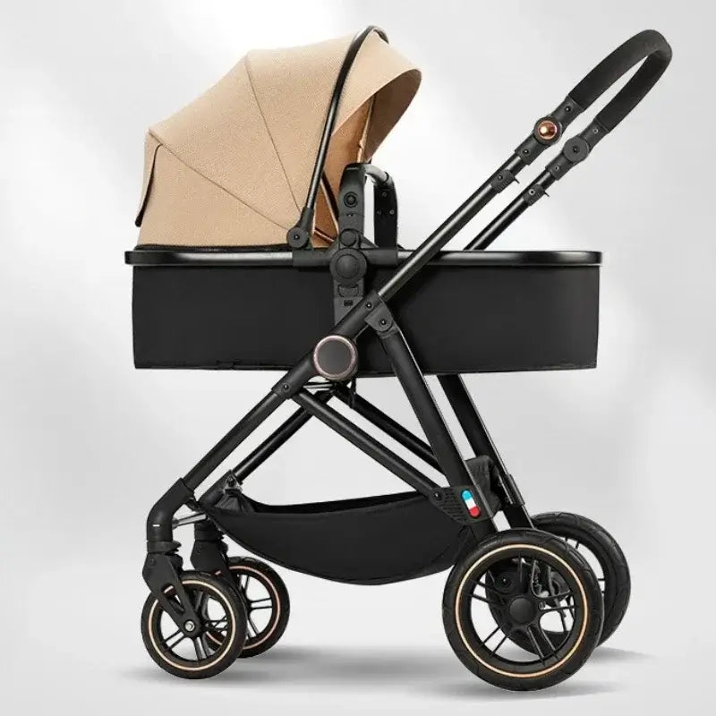 Lightweight baby stroller with a foldable design and a beige canopy, perfect for ages 0-3 years, from Warm House.