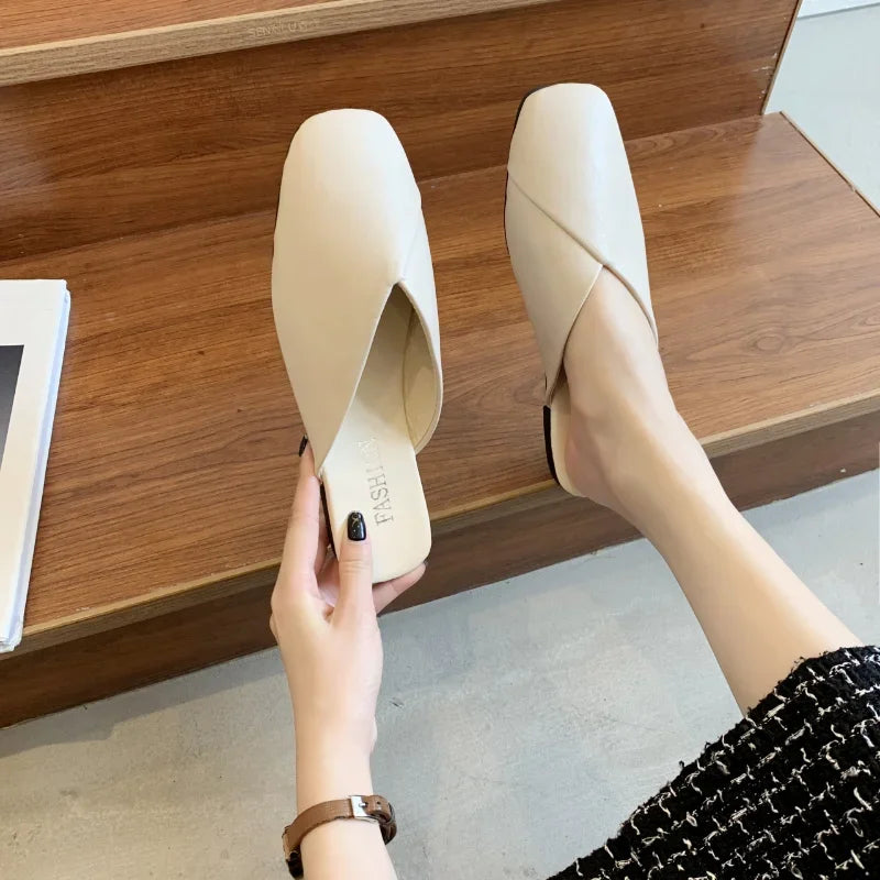 Women Mules Square Toe Flat Slippers
