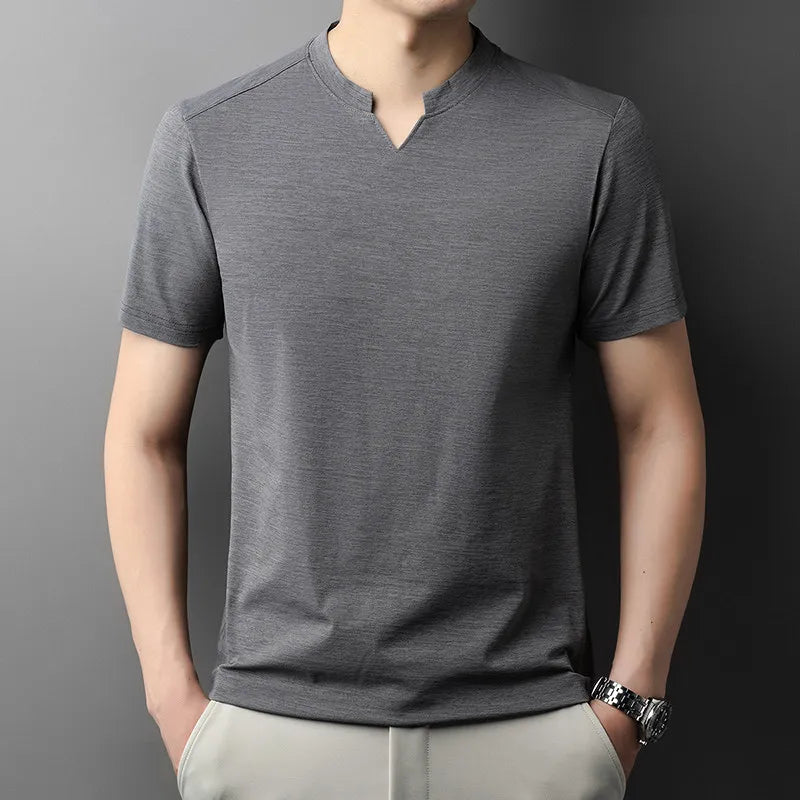 Men V-Neck Solid Short Sleeve T-Shirt