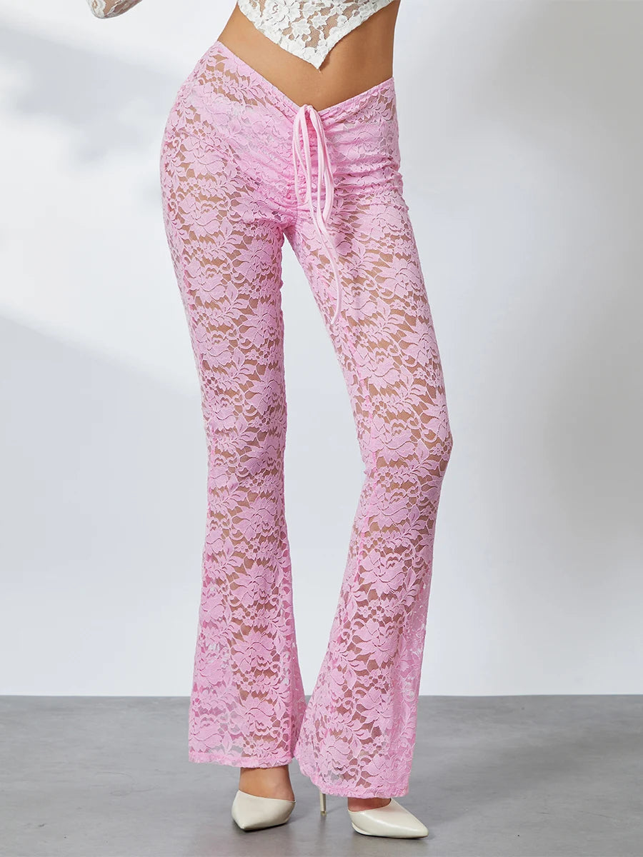 Women Lace Flare See-Through Pants