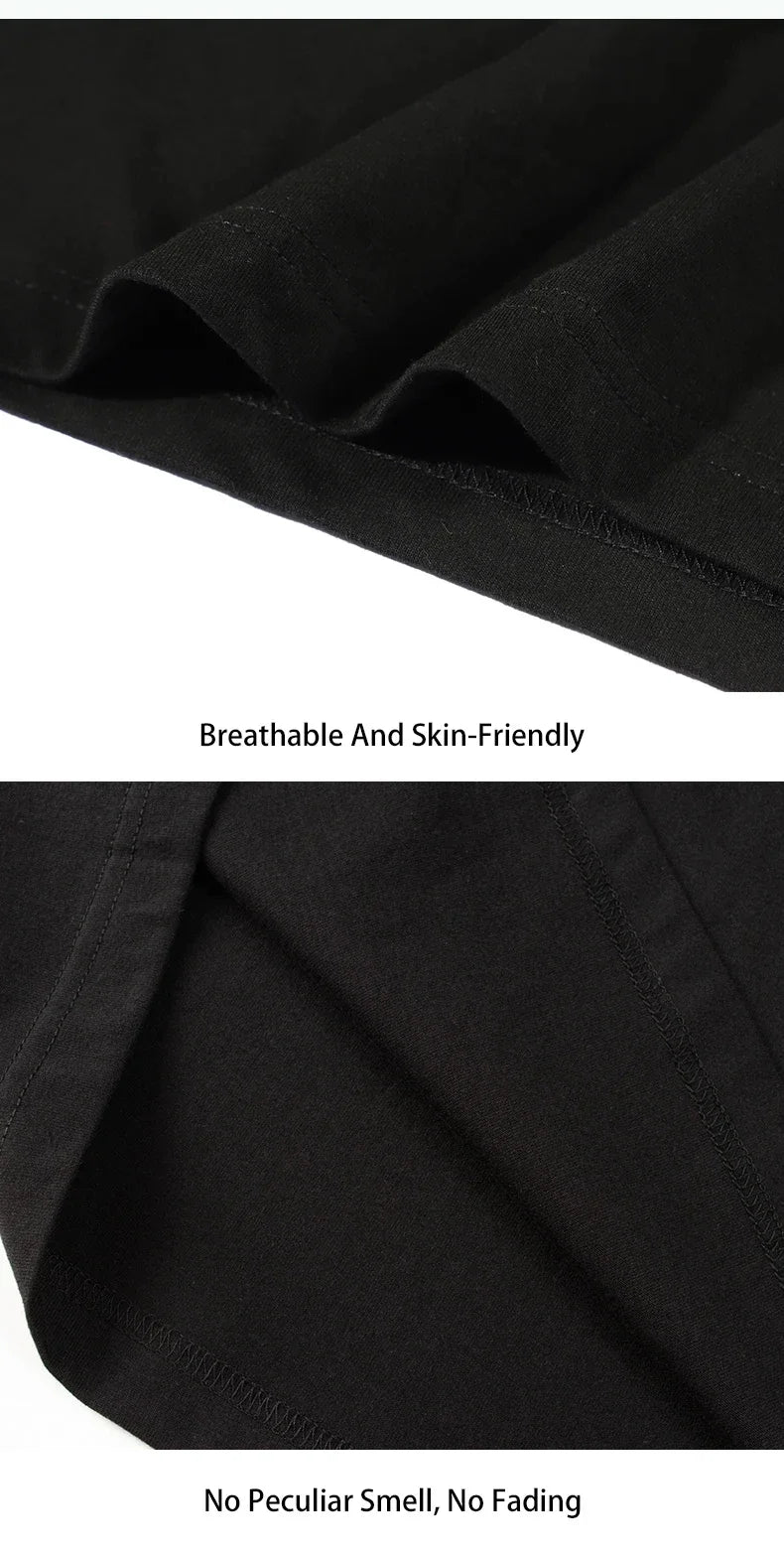 Close-up of a black t-shirt fabric showcasing breathability and skin-friendly texture.