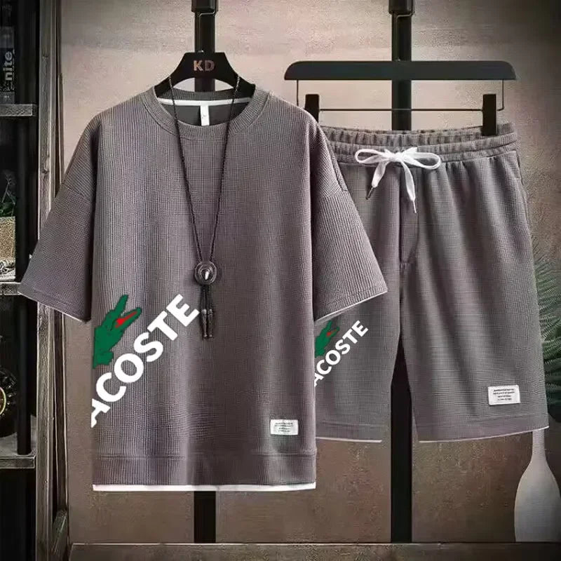 Men Waffle Print Shorts Set