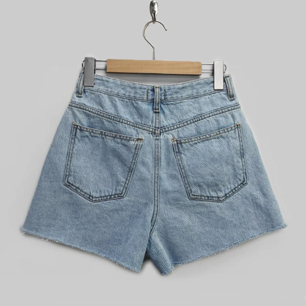 HeartJorts™ – Y2K High Waist Jorts (LOVE Heart Pattern, Chic & Washed)
