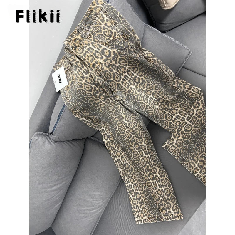 WildFur™ – Leopard Print High Waist Denim Trousers (Statement, Fierce & Urban)
