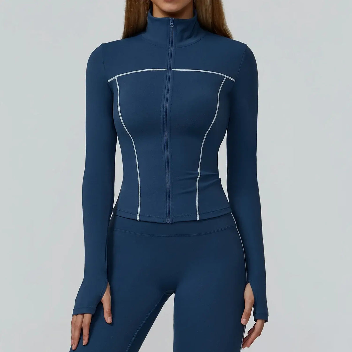 جاكيت جري نسائي ضيق بأكمام طويلة