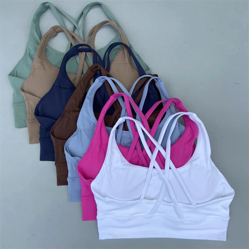 Women Cross Strap Sports Bra with Pads