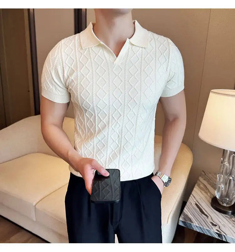 Men Polo Collar Slim Fit Knit Sweater