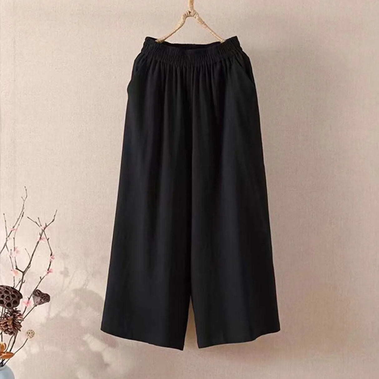 Women Wide Leg Cropped Pants with Pockets