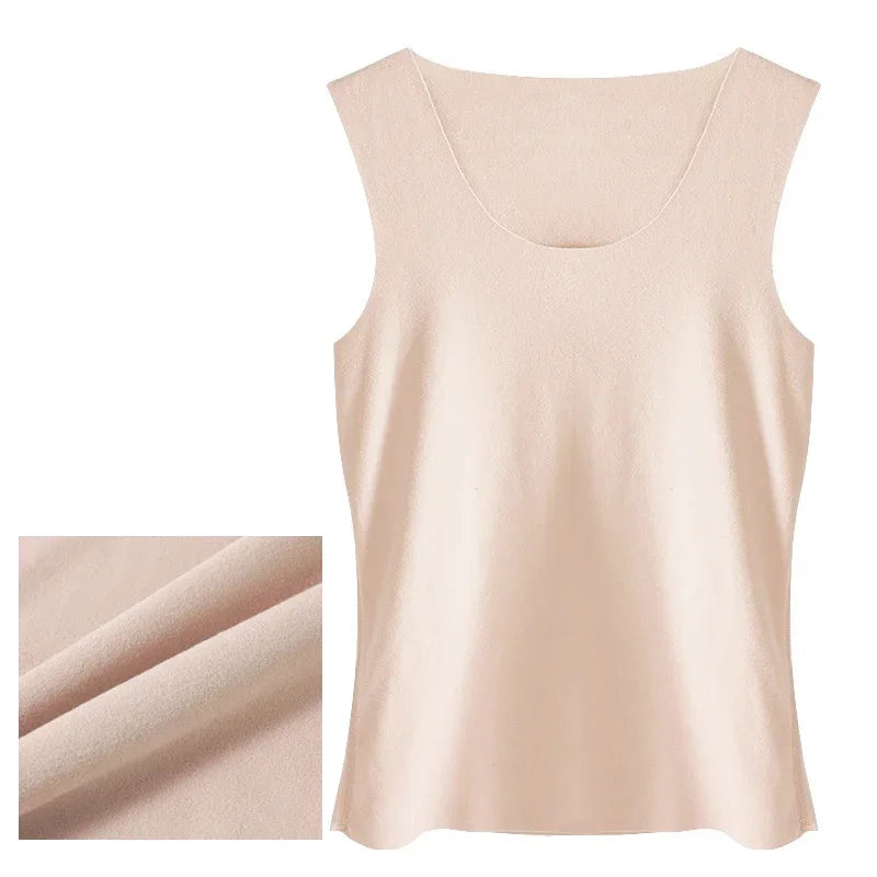 HeatHold™ Thermal Slim Inner Vest in soft beige, sleeveless design for women, crafted from spandex and polyester.