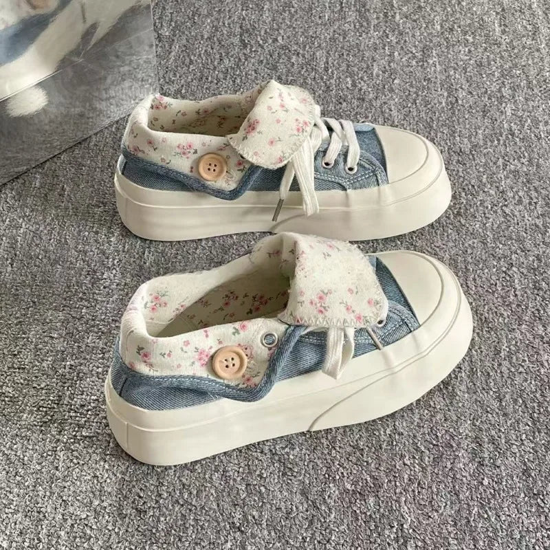 Women Canvas Shoes Thick Sole White Sneakers