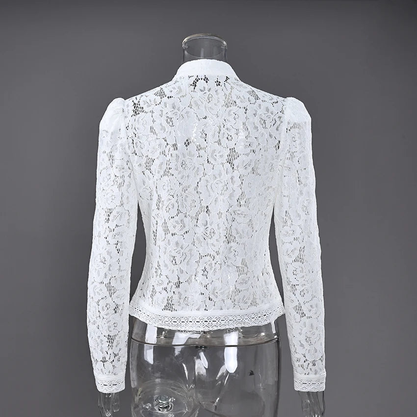 Lace Bloom Embroidered Puff Sleeve Blouse