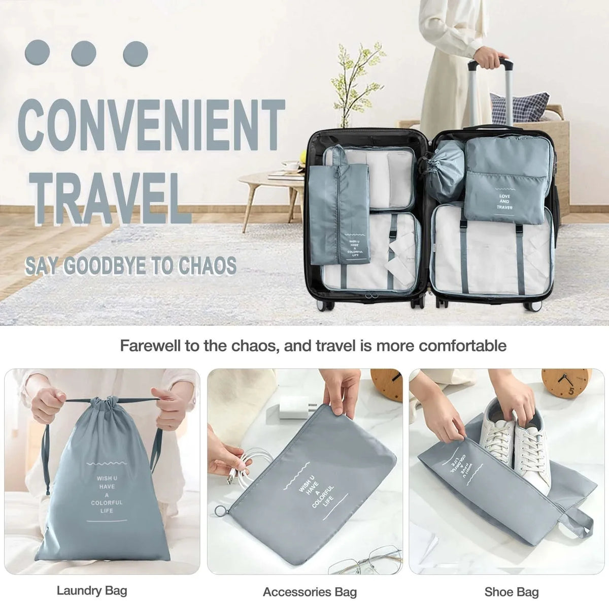 7-Piece Travel Packing Organizer Set – Folding Luggage Cubes