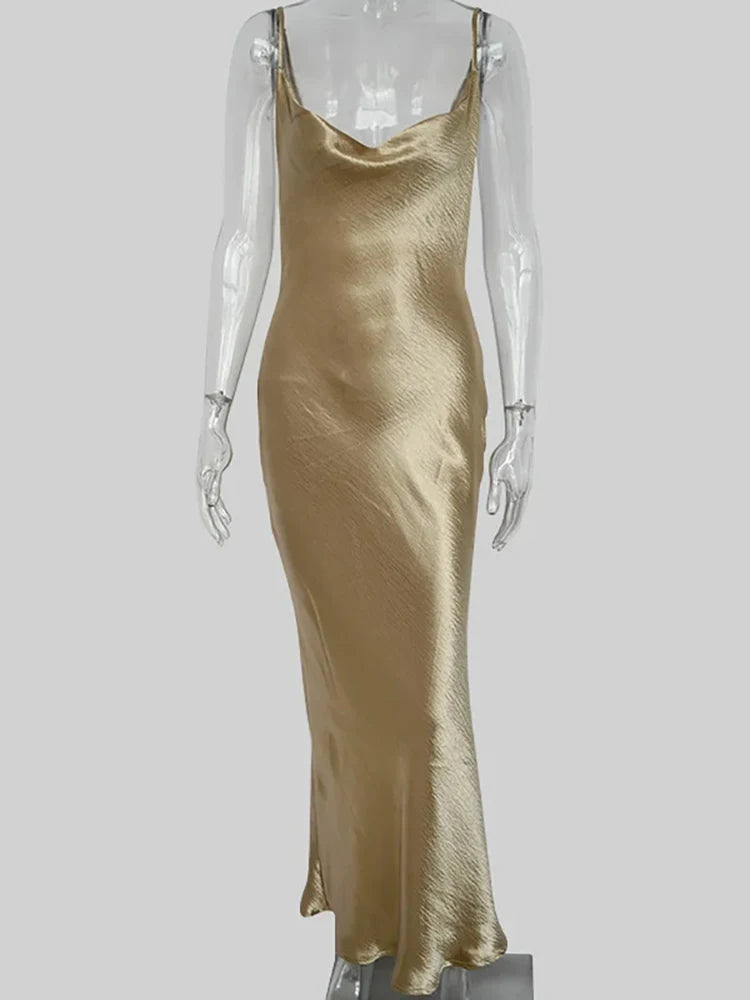Midnight Satin Lace-Up Gown