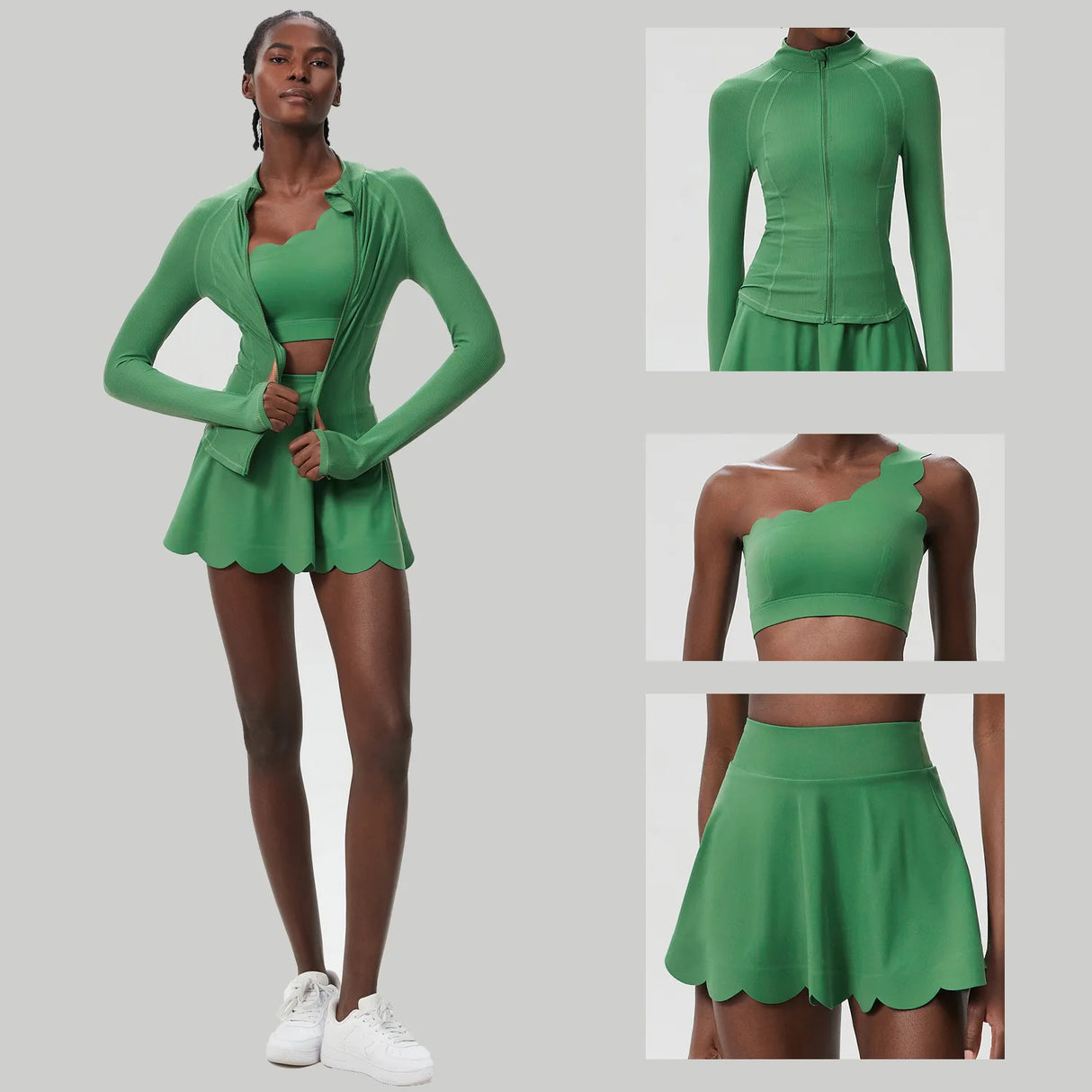 طقم تنورة تنس لياقة بدنية للنساء مكون من 3 قطع
