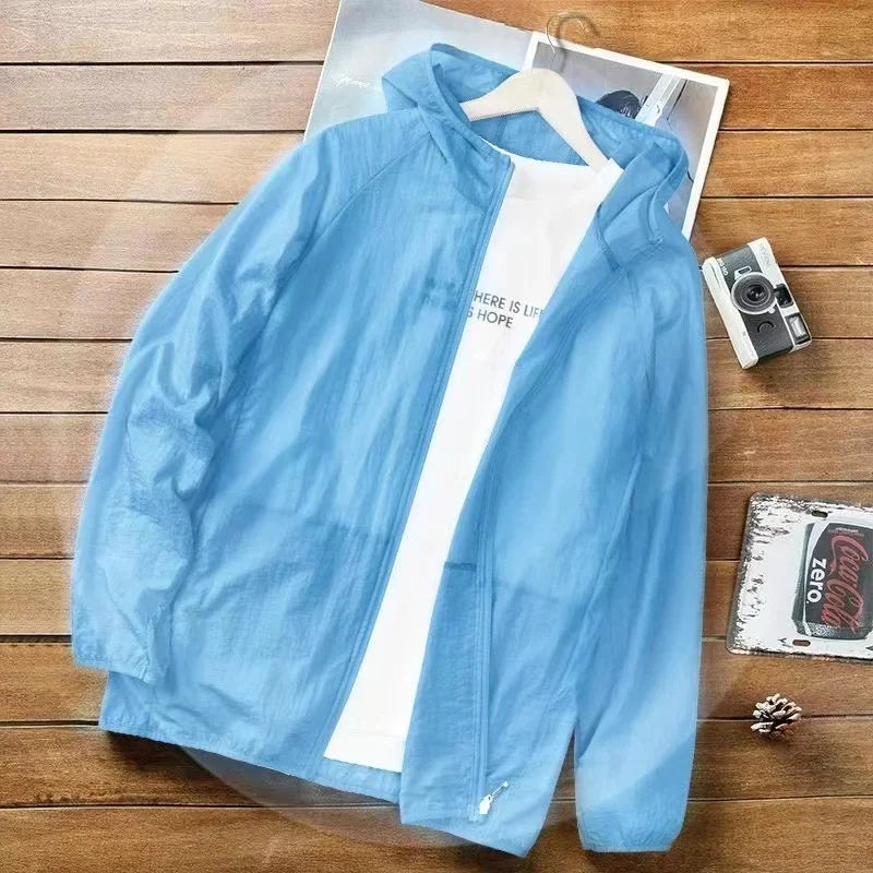 Men Solid Color Sunscreen Zipper Jacket
