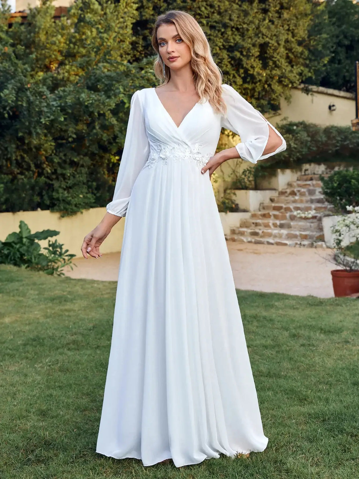 Women Elegant Evening Dress Long Sleeve A-Line Maxi