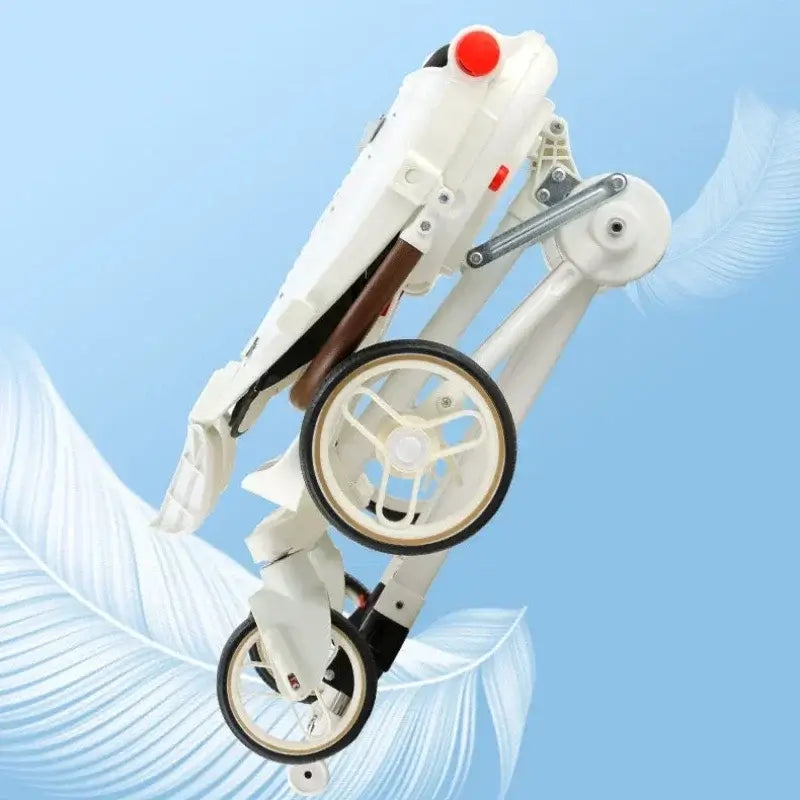 Foldable twin stroller for two children, showcasing strong wheels and compact design, perfect for parents on the go.