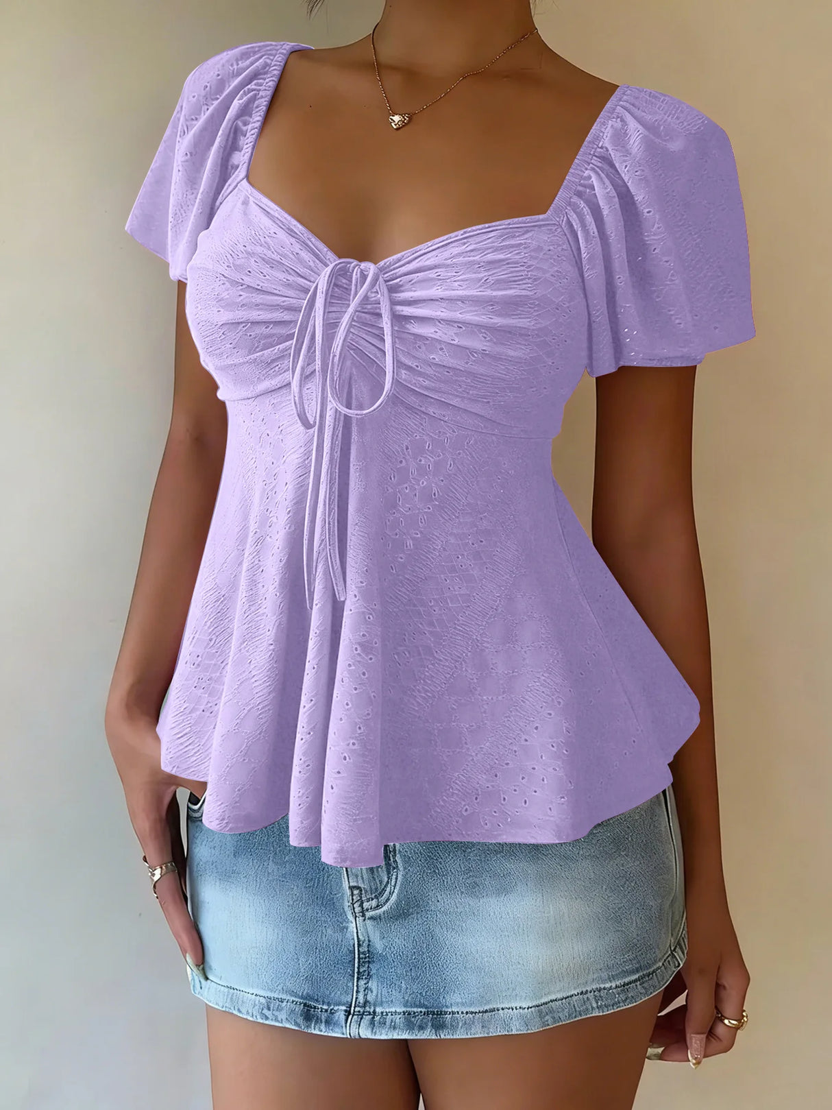 Luna Lace-Up V-Neck Blouse