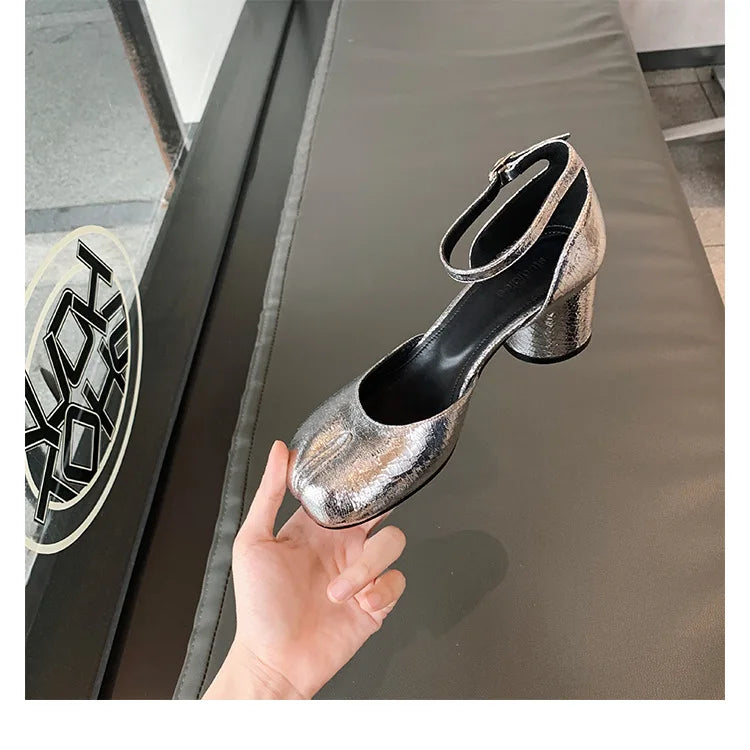 Women’s Leather Square Toe High Heel Pumps