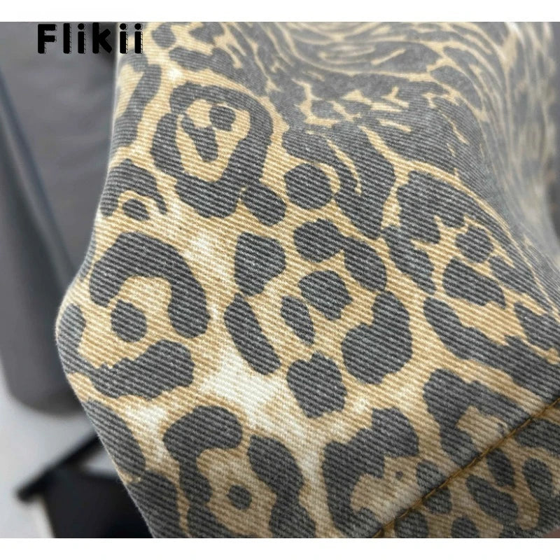 Leopard Print Retro Baggy Denim Pants