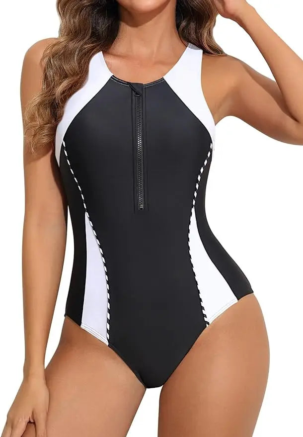 Zipper Racerback Swimsuit