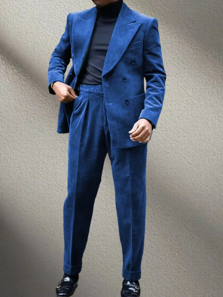 بدلة شتوية رجالية من قماش مخملي من قطعتين