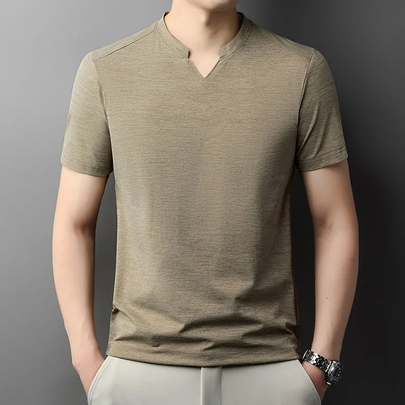Men V-Neck Solid Short Sleeve T-Shirt