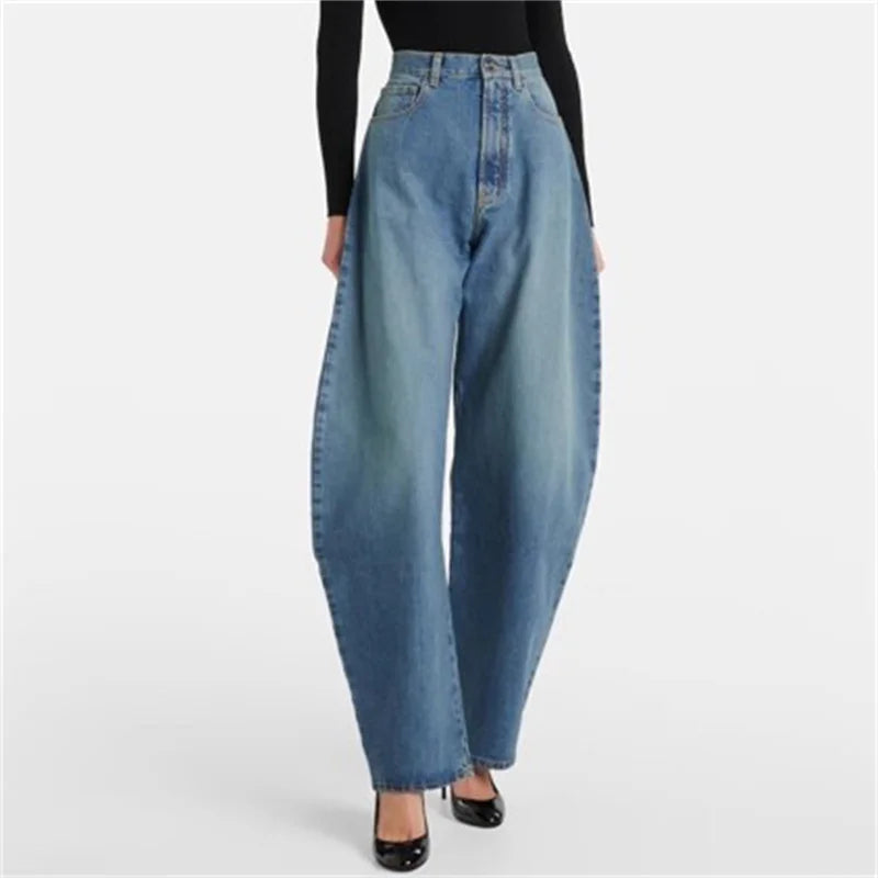 بنطلون جينز نسائي مستقيم الساق بتصميم ريترو مغسول