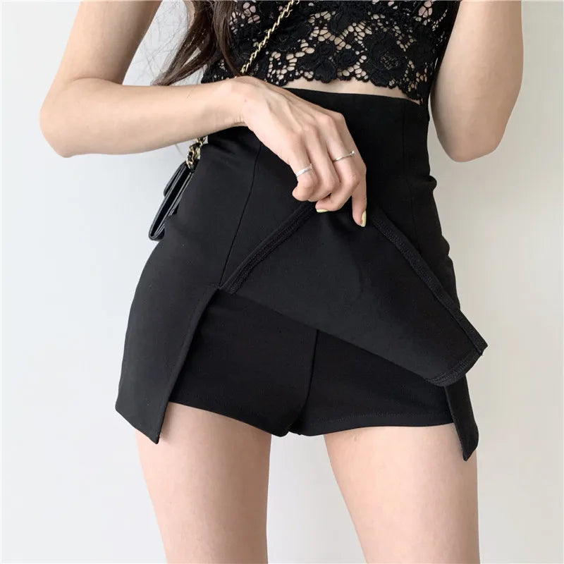 Women's Black Split Skirt Shorts