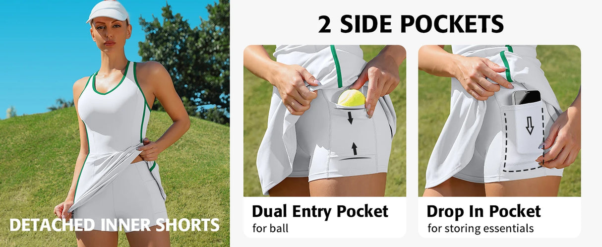 فستان تنس رياضي نسائي برقبة على شكل حرف V