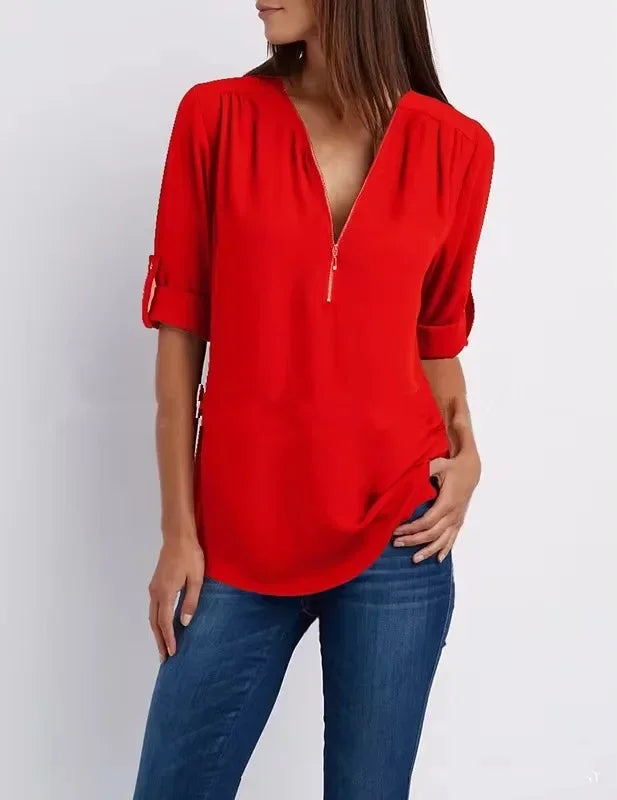 Luna Deep V-Neck Chiffon Blouse