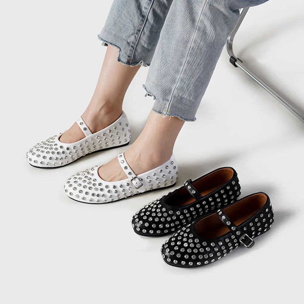 أحذية باليرينا نسائية مرصعة بأحجار الراين والكريستال