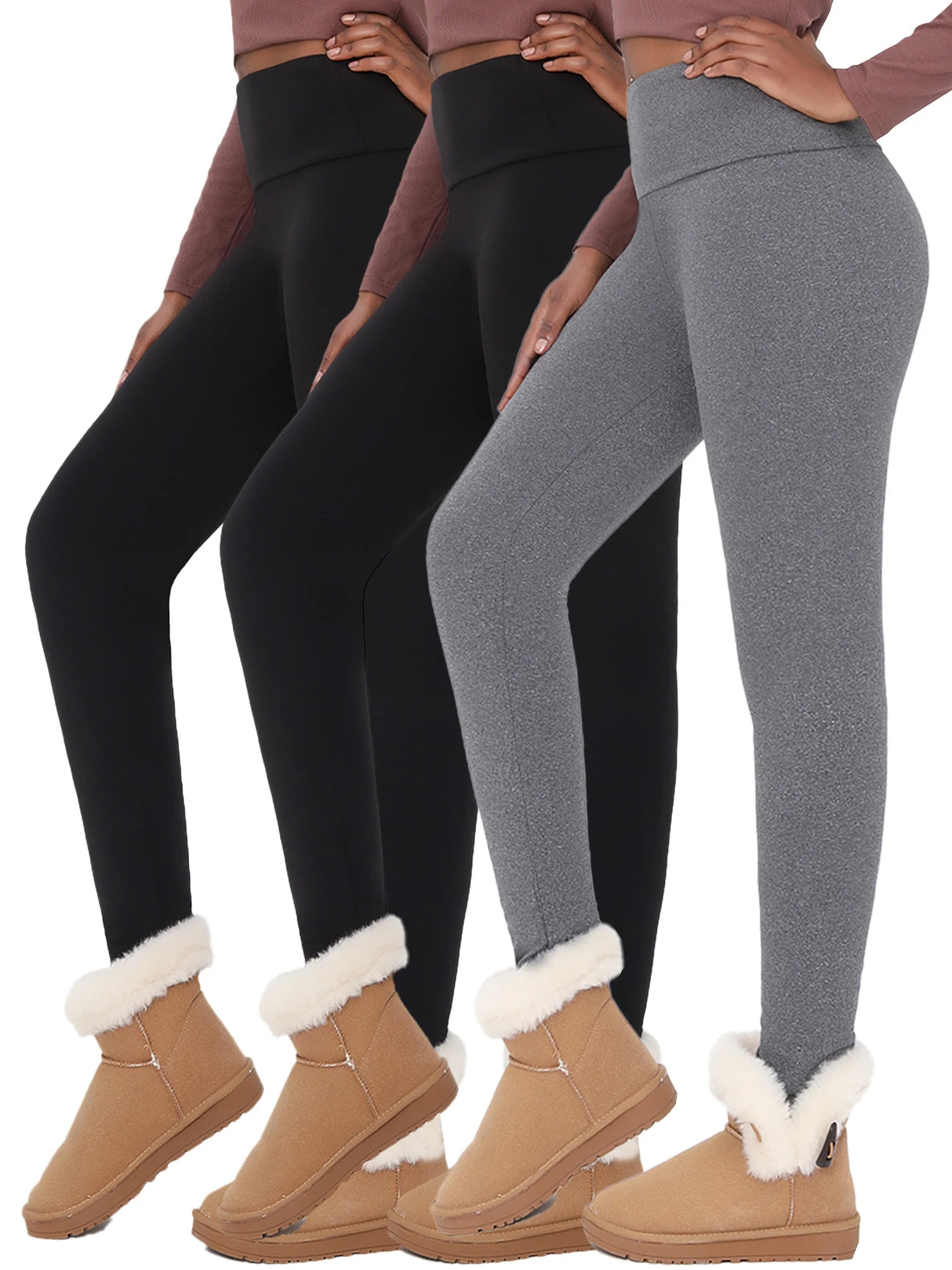 3-Pack Thermal Fleece Women's Leggings – High Waisted Winter Yoga Pants