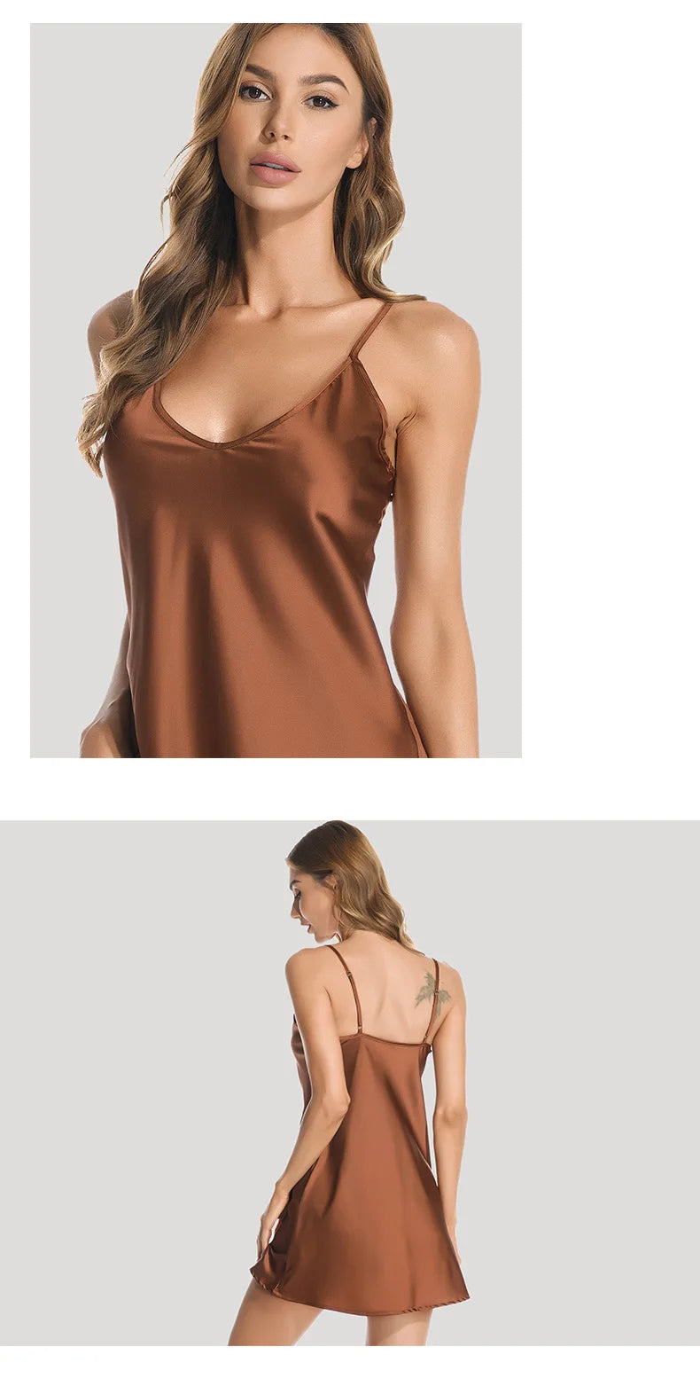 ملابس نوم نسائية حريرية بفتحة رقبة على شكل حرف V عميقة