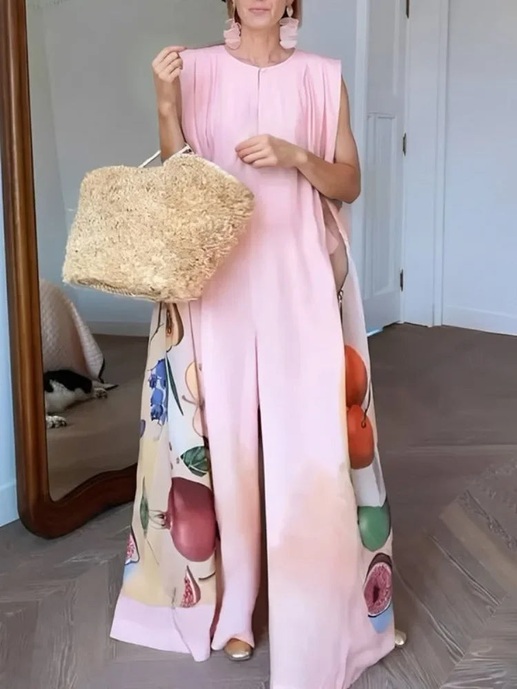 TropiLuxe™ – جمبسوت صيفي بطبعة فواكه (ساق واسعة، ملونة وخفيفة الوزن)