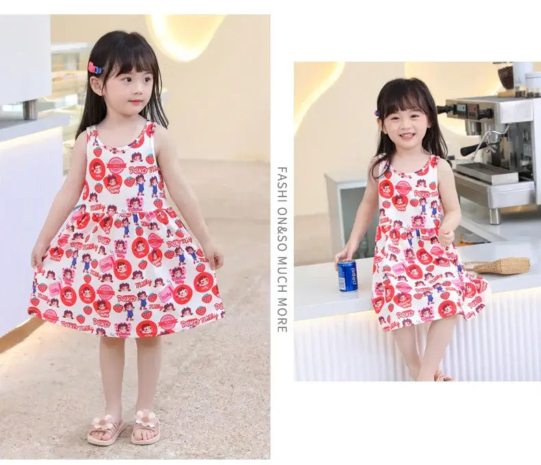 Cute summer dress for girls featuring a playful print, perfect for ages 4-6, ideal for warm weather outings.