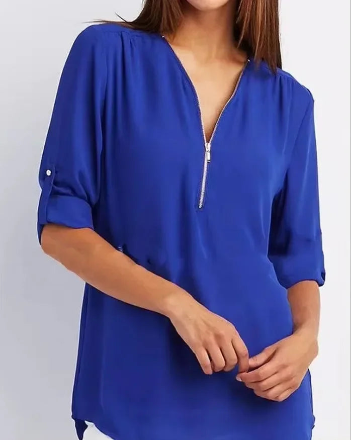 Luna Deep V-Neck Chiffon Blouse