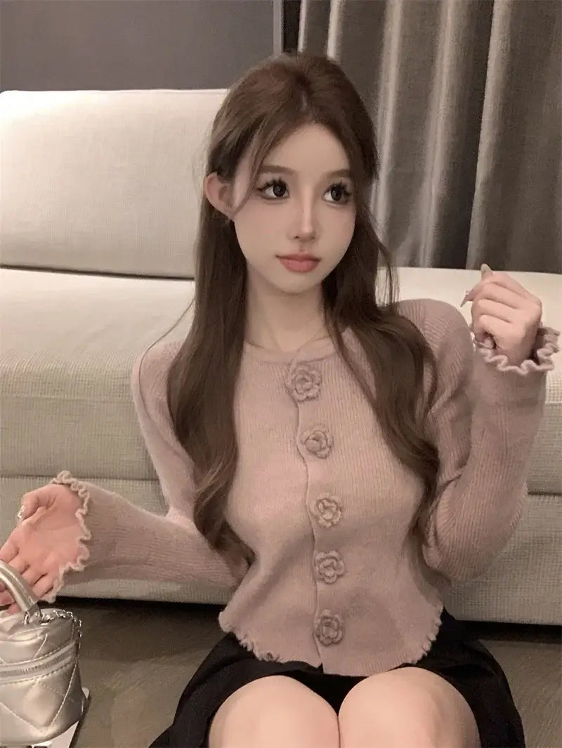 كارديجان نسائي قصير محبوك مزهر