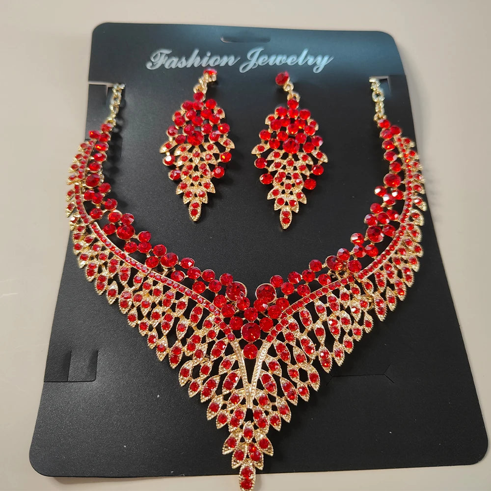 Red Crystal Bridal Statement Jewelry Set