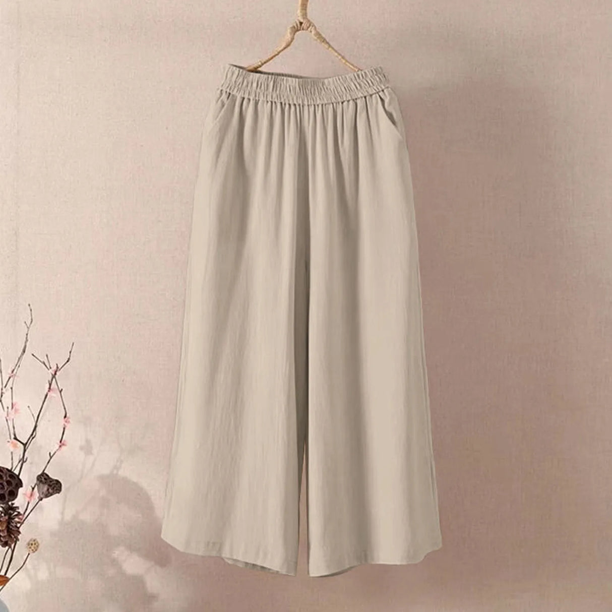 Women Wide Leg Cropped Pants with Pockets