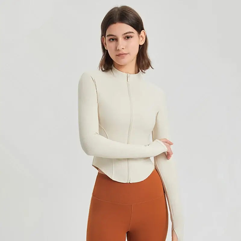 سترة رياضية نسائية ضيقة بسحاب لليوجا