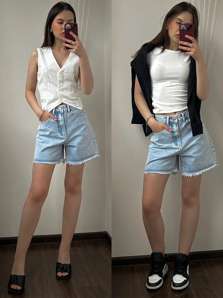 Women's Blue Casual Denim Shorts