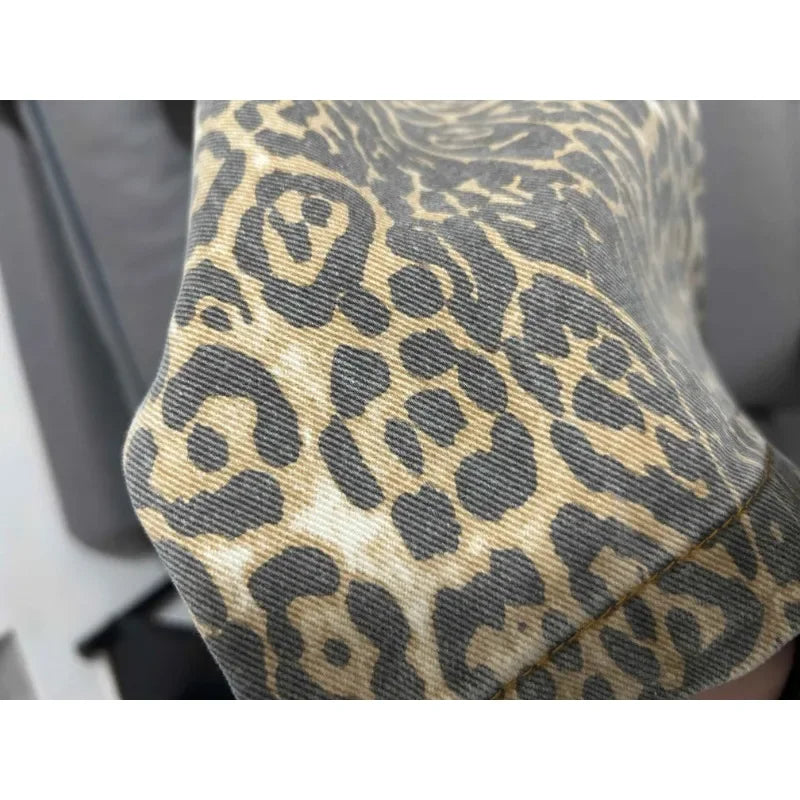 Leopard Print Retro Baggy Denim Pants