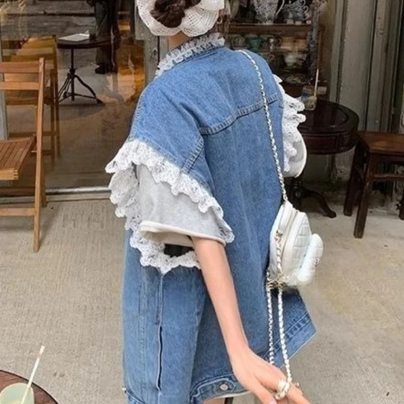French Lace Denim Jacket